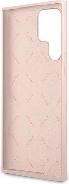 Mbështjellës Guess për Samsung Galaxy S23 Ultra, Silicone Vintage Gold Logo, Rozë