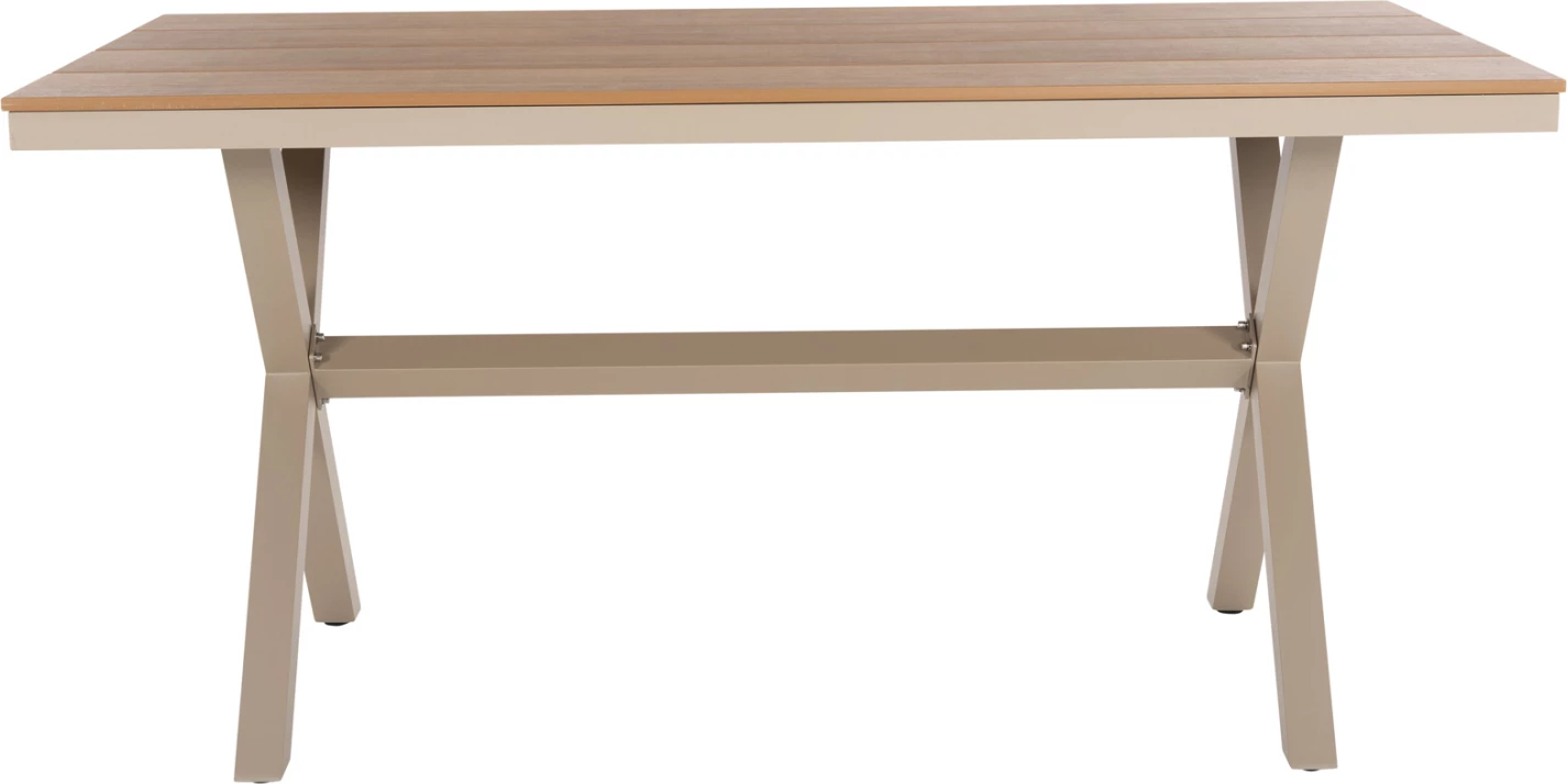 Tavolinë drejtkëndore alumini TAWNEE FH6037.04 ngjyrë shampanjë-polivud ngjyrë druri natyral 150x89,5x73H