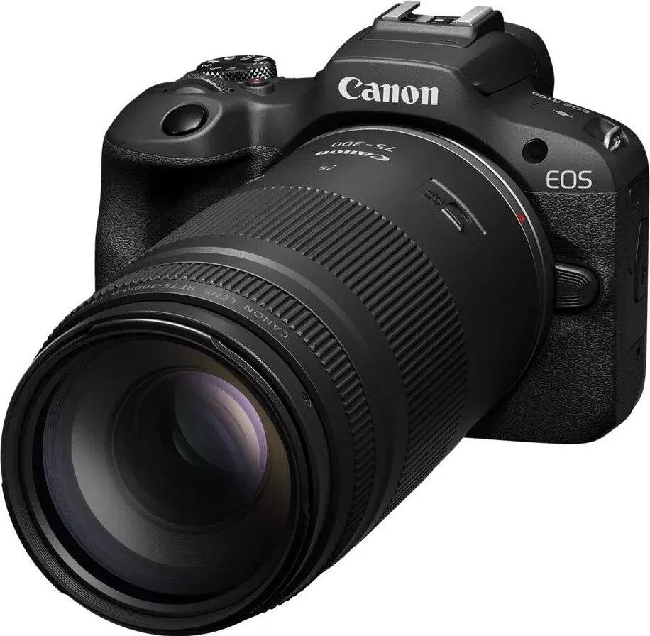 Kamerë pa pasqyrë Canon EOS R100 me dy lente RF-S 18-45mm dhe RF 75-300mm, e zezë