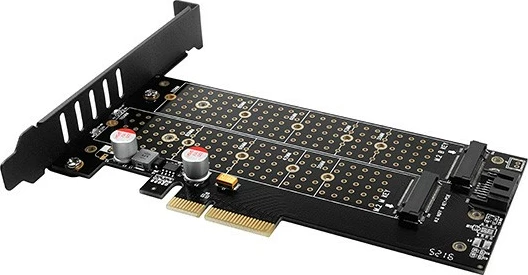 Adapter PCIe AXAGON PCEM2-DC, 1x M.2 NVMe M-key + 1x SATA B-key, me ftohës, i zi