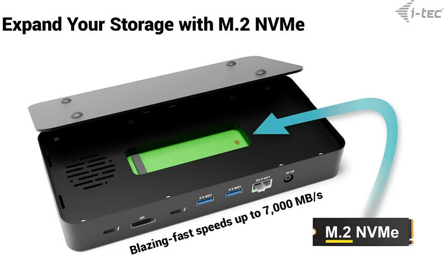 Docking station I-Tec TB5 Triple Display, Thunderbolt 5, 8K, DP 1.2, 2.5G LAN, slot M.2, PD 140W, e zezë