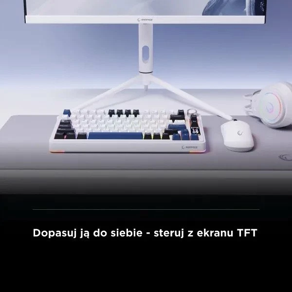 Tastierë mekanike gaming Rampage Quell Pro StarVector 75%, RGB, USB/Bluetooth/2.4GHz, e bardhë