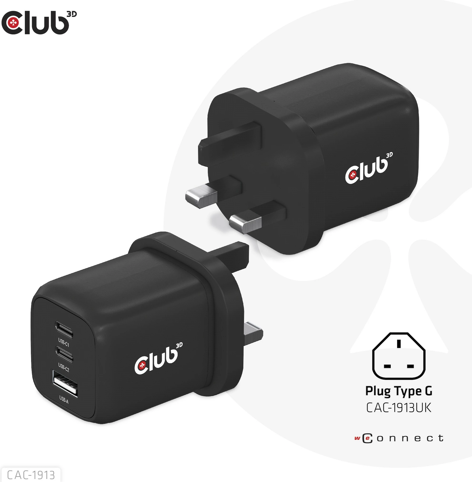 Karikues Club3D CAC-1913EU, 2xUSB Type-C, 1xUSB Type-A, PD 65W, GaN, i zi
