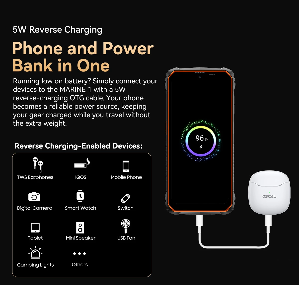 Celular Oscal Marine 1 4GB RAM 128GB 5100mAh IP68/IP69K MIL-STD-810H, portokalli