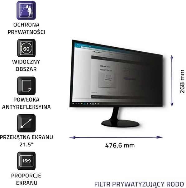 Filteri i Privatësisë për Monitor Qoltec 51055, 21.5", 16:9