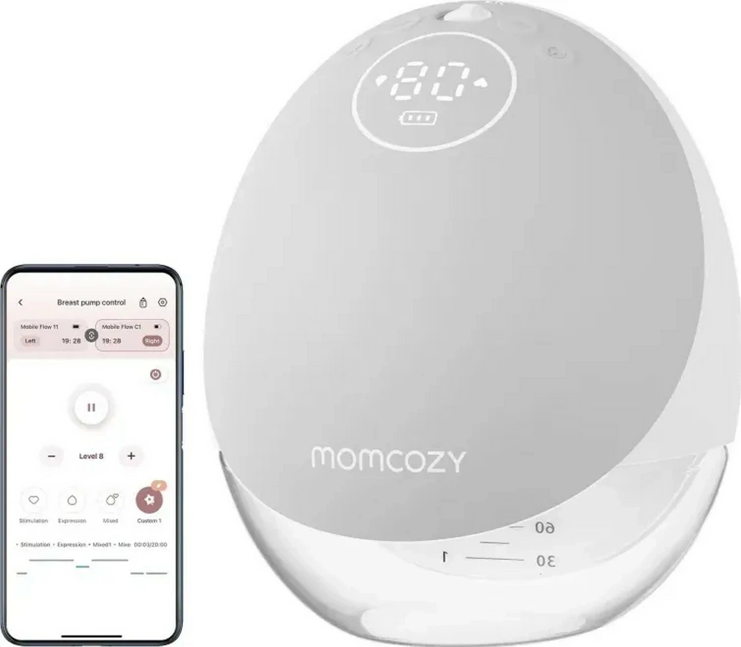 Pompë gjiri Momcozy M9, pa kabllo, single, 60 nivele vakumi, 120ml, gri