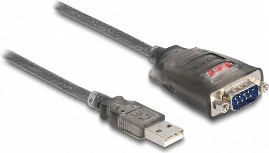 Adapter USB në Serial RS-232 DeLOCK, USB-A në DB9 9-pin, 1 m, me LED, i zi