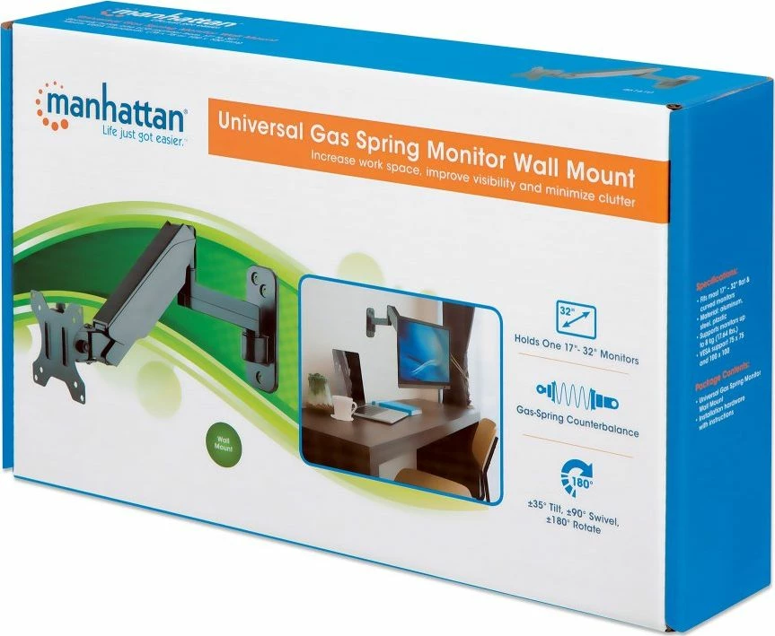 Mbajtëse muri për monitor Manhattan 461610 17-32\" VESA 75x75/100x100, me sustë gazi, e zezë