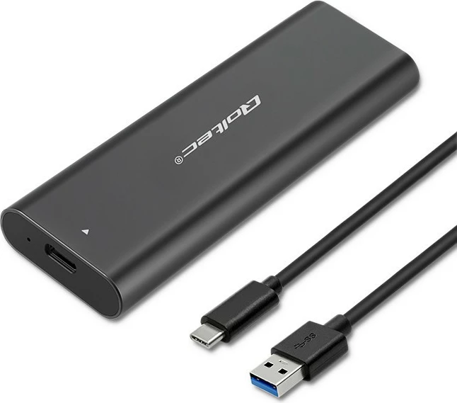 Kasë Qoltec 50312 për SSD M.2 NVMe, USB Type-C, alumini, grafit