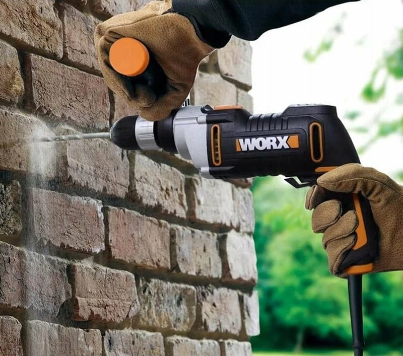 Burgji çekiç Worx WX328 810W, 13 mm, me valixhe dhe set burgjish, zi/portokalli