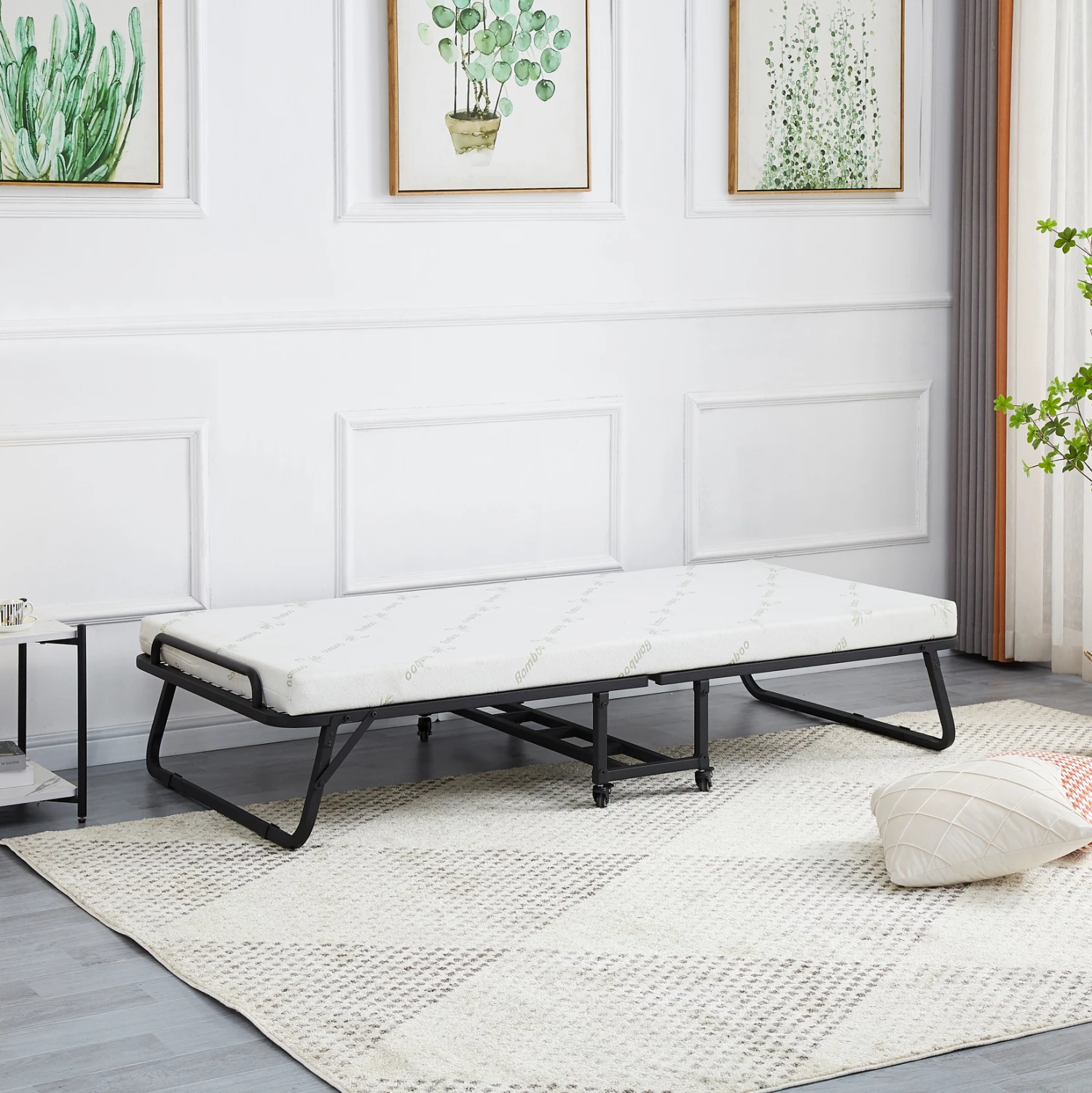 Shtrat portativ i palosshëm me dyshek, NETTI FH691.01, metal, ngjyrë e zezë matte, 190x76x30cm