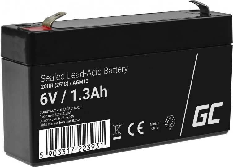 Bateri Green Cell AGM13,  6V, 1.3mAh, e zezë