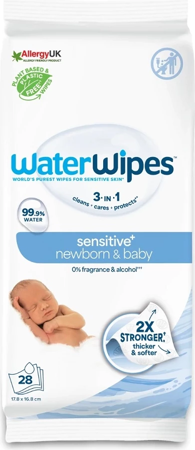 Peceta të lagura për fëmijë WaterWipes Sensitive+ Newborn and Infant, 28 copë