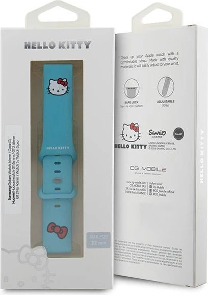 Rrip silikoni për smartwatch Hello Kitty Silicone Kitty Head, 22mm, kaltër