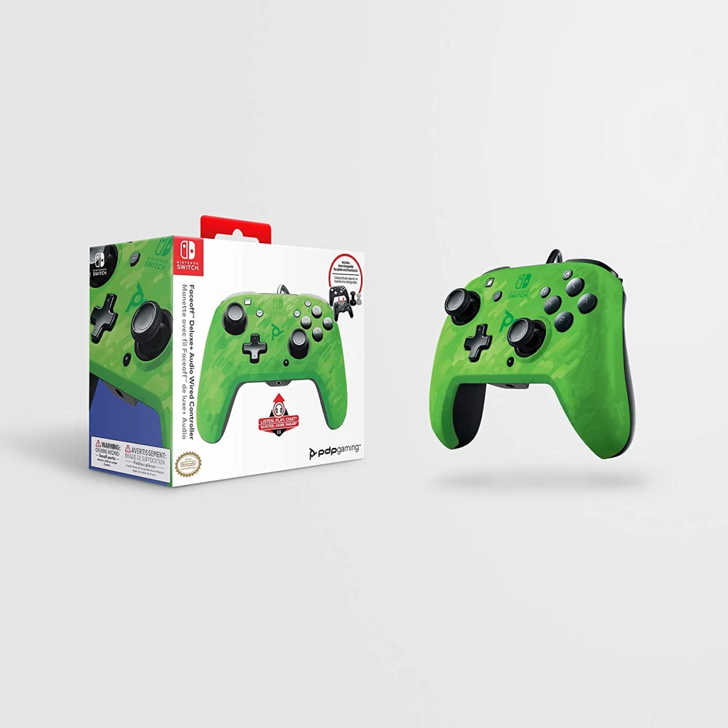 Kontroller me kabllo PDP Faceoff Deluxe + Audio për Nintendo Switch, jack 3.5mm, kabllo USB 10 m, camouflage green