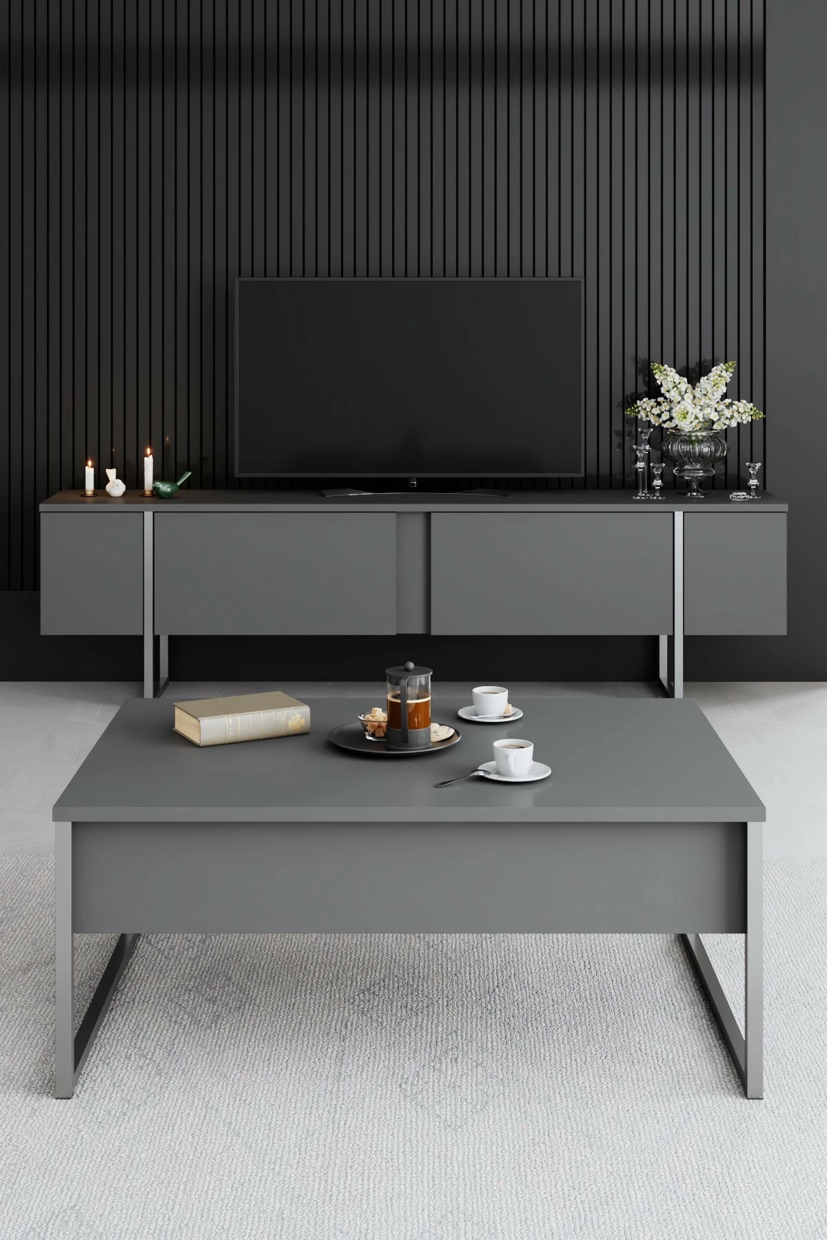 Tavolinë kafeje Skye Decor, anthracite, argjend
