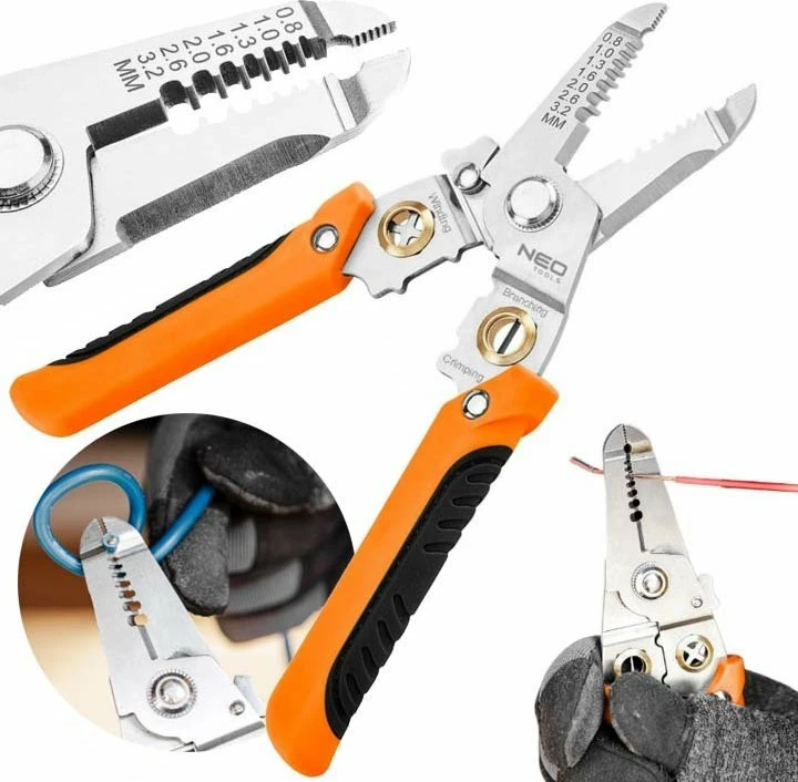 Pinca për zhveshje kabllosh Neo Tools 01-549 6-në-1 180 mm, portokalli/zi