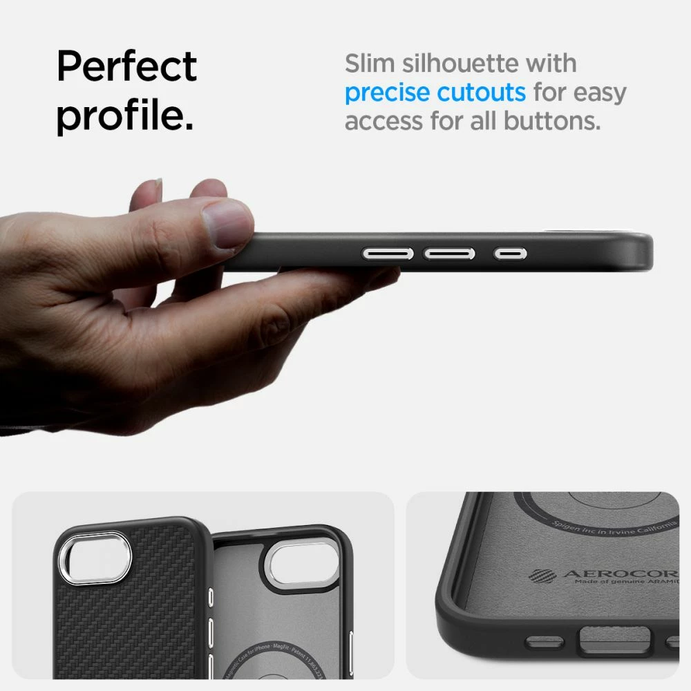 Mbështjellës, Spigen, Enzo Aramid MagSafe, për iPhone 16e, aramid me përfundim alumin, kompatibil me MagSafe, zi