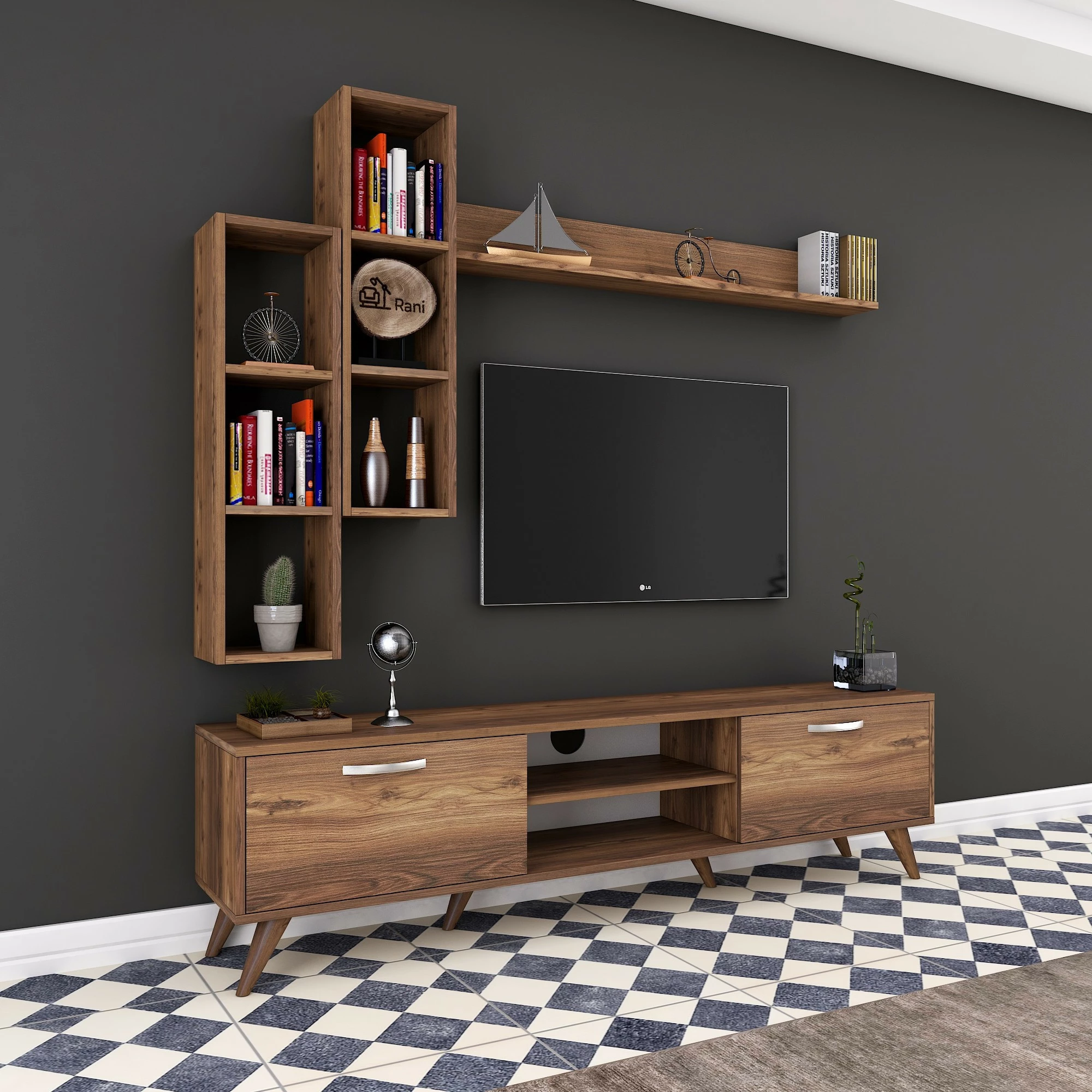 Komodë TV Hanah Home, M16 - 262, ngjyrë arre, me rafte muri