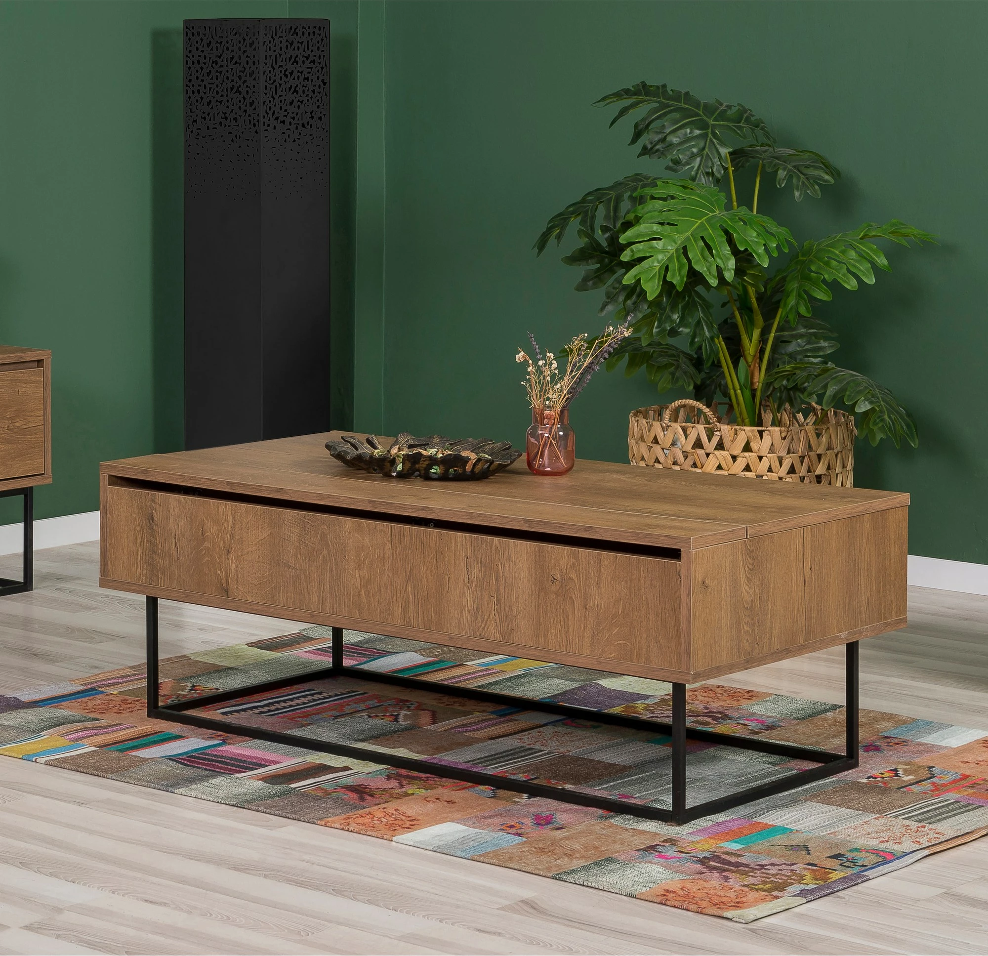 Set mobiljesh për dhomë dite, Skye Decor, Laxus Takım 5, ngjyrë arre dhe e zezë