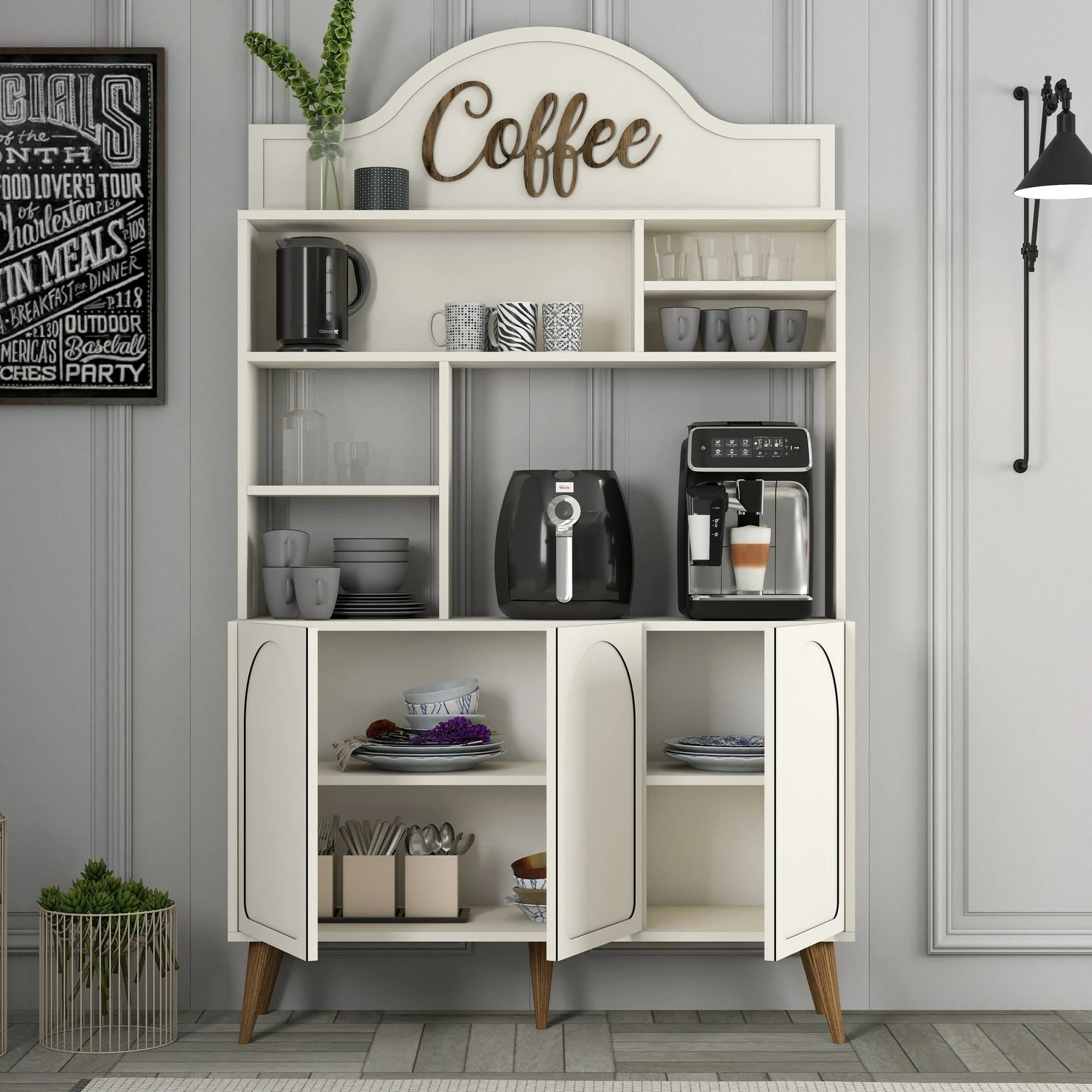 Dollap për kafe, ngjyrë krem dhe arre, Skye Decor Lyon 120
