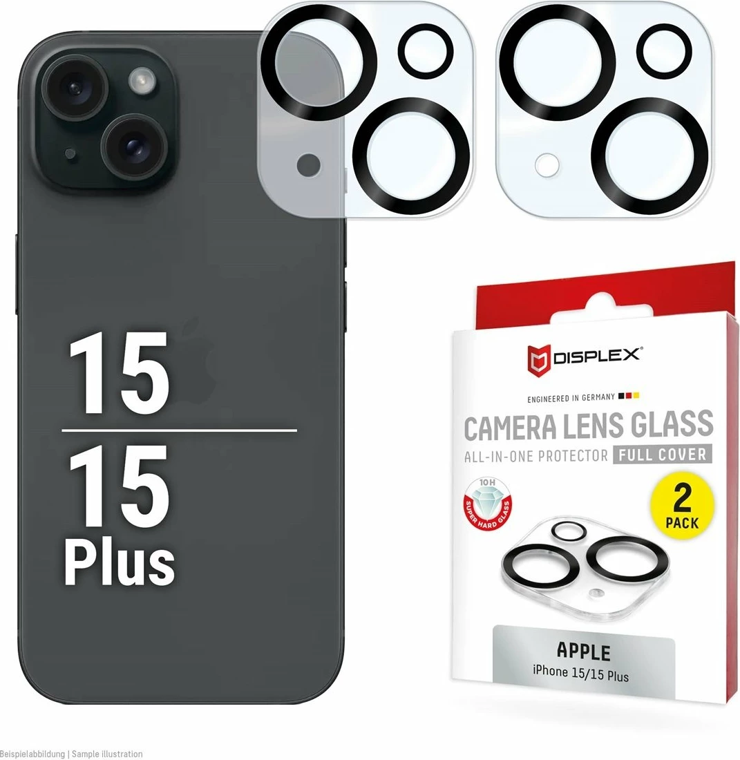 Mbrojtëse qelqi për kamerë Epson DISPLEX CamGlass All-In-1 për iPhone 15/15 Plus, 2 copë, transparente