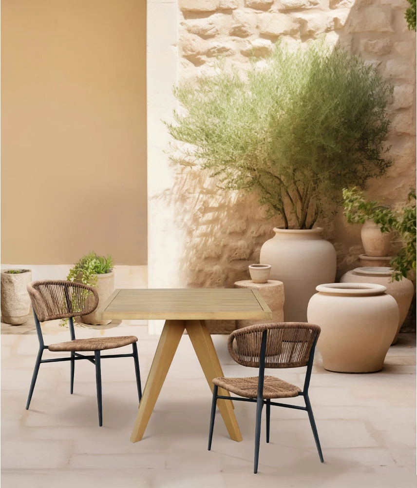 Tavolinë Doga, dru natyral eukalipt, 90x90x75cm