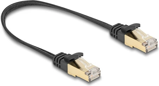 Kabëll rrjeti DeLOCK RJ45 Cat6a, i sheshtë, 0.25 m, S/FTP, i zi
