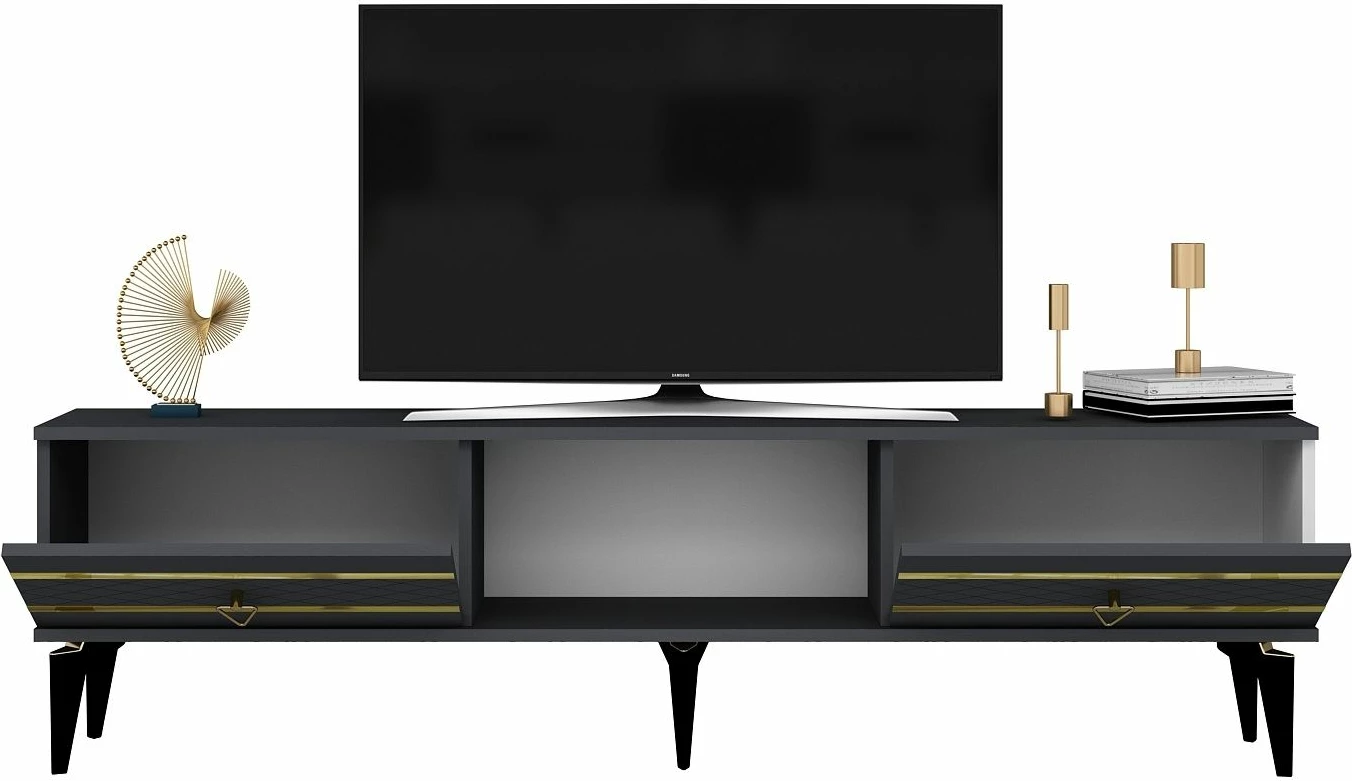 Komodë TV Skye Decor, ngjyrë antracit, ari