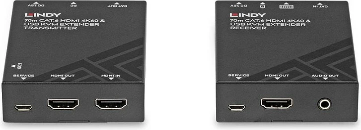 KVM extender Lindy 70m Cat6 HDMI 2.0, USB dhe audio, 4K, i zi