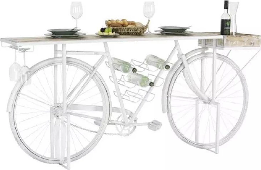 Konsolë CYCLING, ngjyrë off white, dru mango natyral, 183x36x84