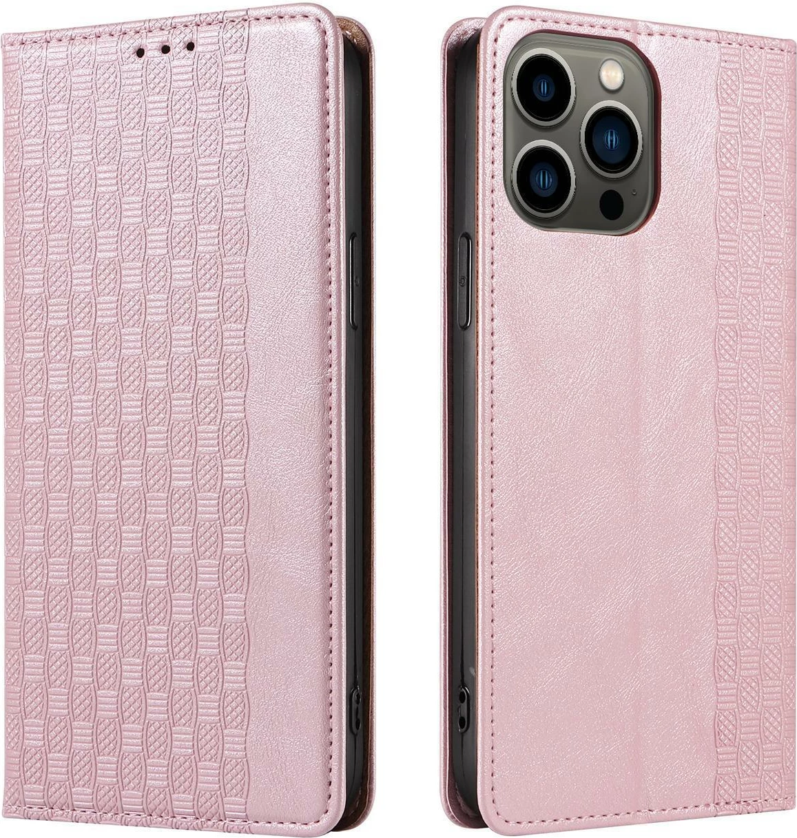 Mbështjellës Hurtel Magnet Strap Case për iPhone 14, flip wallet me rrip dore, rozë