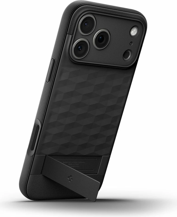 Mbështjellës Spigen Parallax S me MagSafe për iPhone 17 Pro, TPU me këmbë mbajtëse, e zezë mat