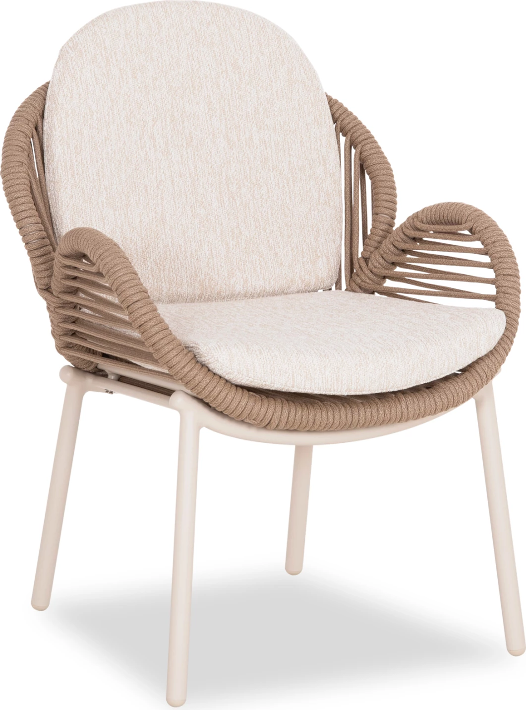 Karrige ngrënieje RIVEN, alumin, litar, jastëk bezhë, 62x69x82cm