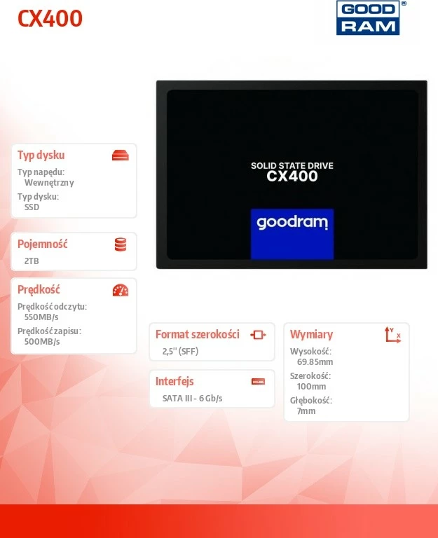 SSD GOODRAM CX400 GEN.2, 2TB, 2.5", SATA III, i zi