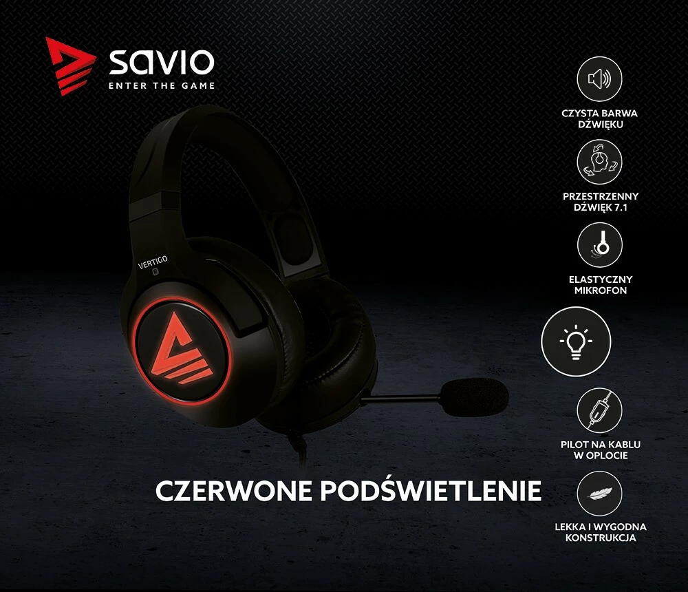 Kufje gaming Savio Vertigo me mikrofon, Surround 7.1, USB, të zeza