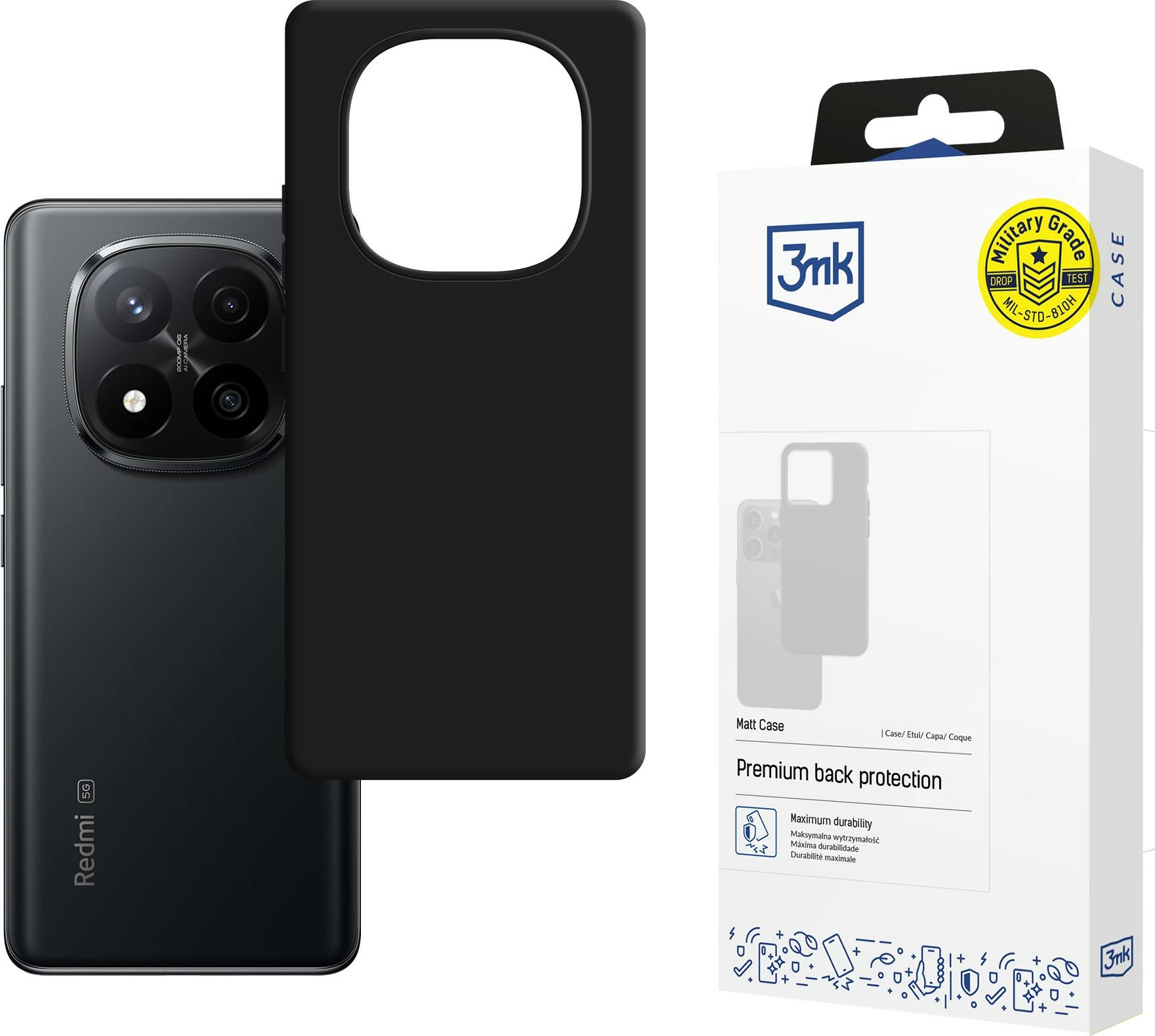 Mbështjellës 3mk Matt Case për Xiaomi Redmi Note 15 Pro, TPU mat, i zi, në kuti