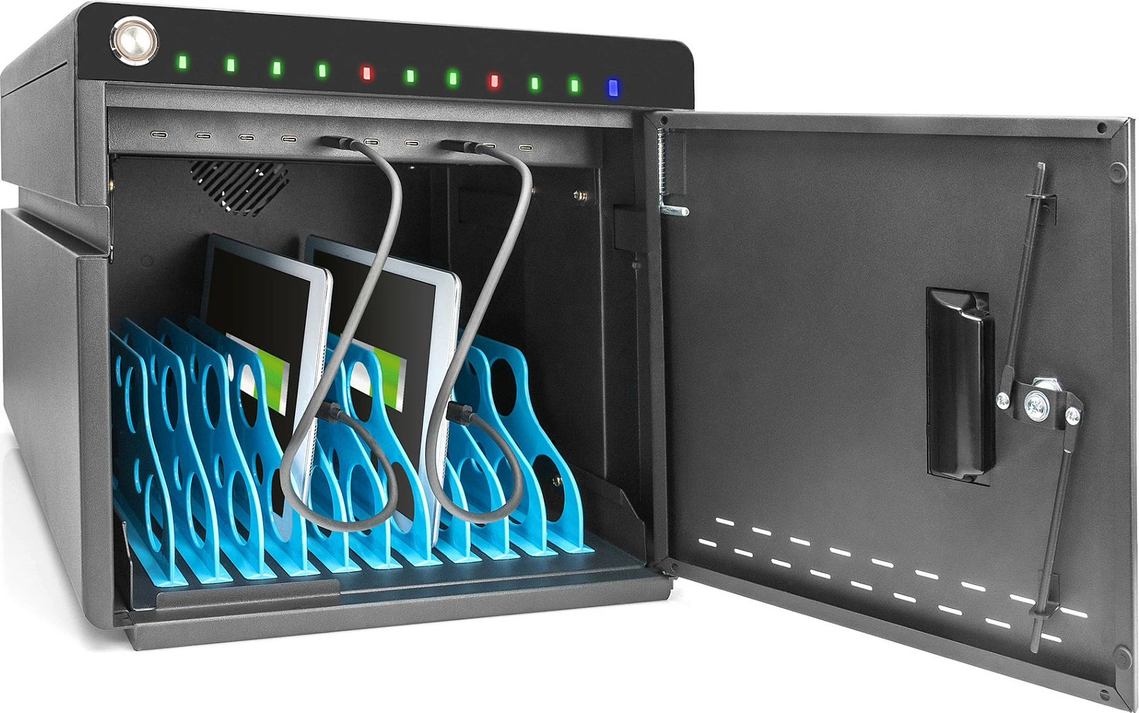 Kasë karikimi Digitus për 10 laptopë/tabletë deri 14", USB-C 20W, UV-C dezinfektim, e zezë