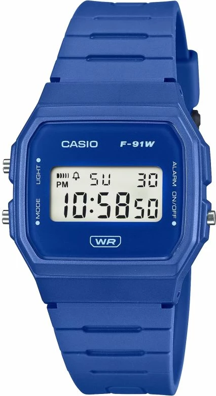 Orë dore unisex Casio F-91WB-2A1EF, blu, me kuti