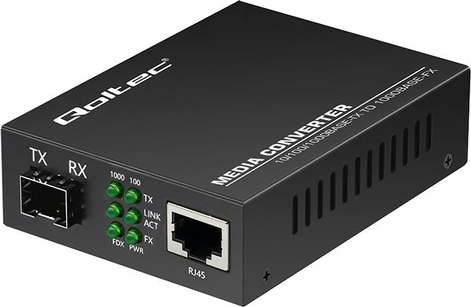 Konvertues media Qoltec 52295, 1x RJ45, 1x SFP, 1000Mb/s, i zi