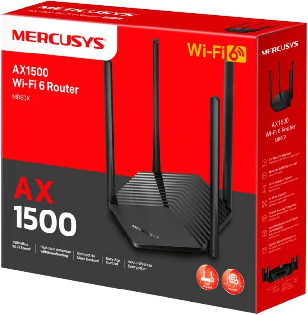 Router Wi‑Fi, Mercusys MR60X, deri 1.54 Gbps, 4 antena, i zi