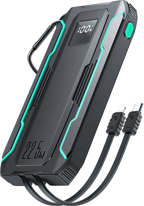 Powerbank Joyroom JR-L017, 10000mAh, 22.5W, me kabllo USB-C/Lightning të integruara, e zezë