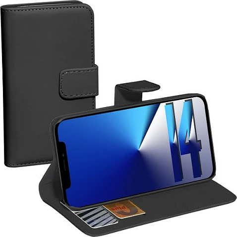 Mbështjellës PEDEA 50160945 për iPhone 14, me xhepa kartelash, mbyllje magnetike, stand, i zi