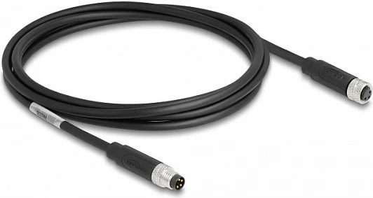 Kabllo industriale DeLOCK M8 4-pin A-coded, mashkull/femër, 2 m, TPU, e zezë