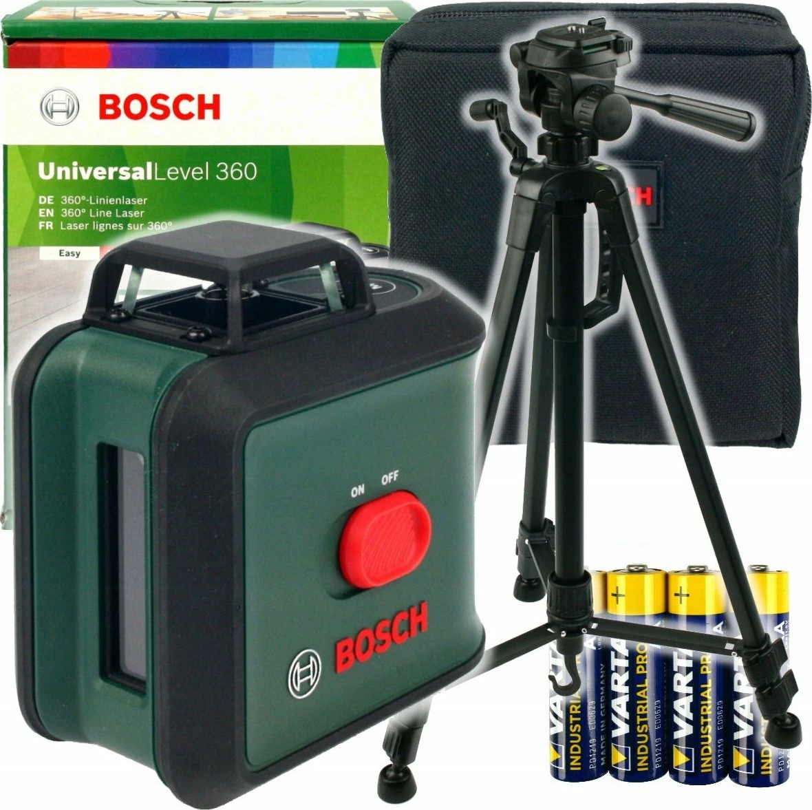 Laser nivelues Bosch UniversalLevel 360, rreze 24 m, set me tripod TT150UNI, gjelbër/zi