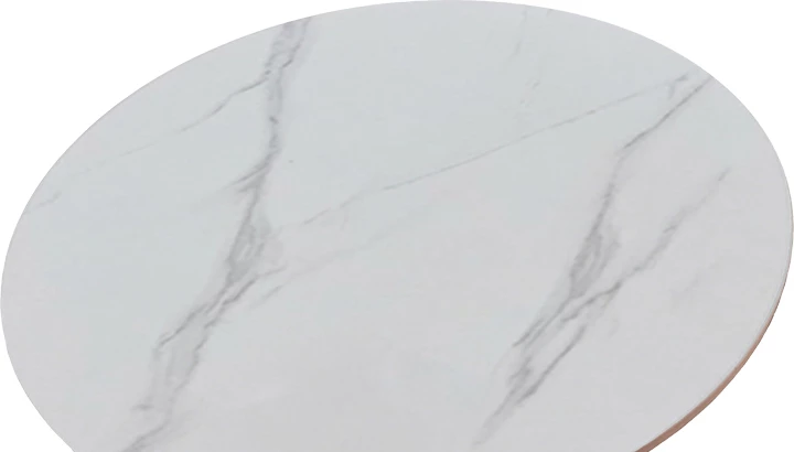 Tavolinë ngrënieje Balou I, gur sintetik-mdf, ngjyrë mermeri të bardhë, D70x74cm