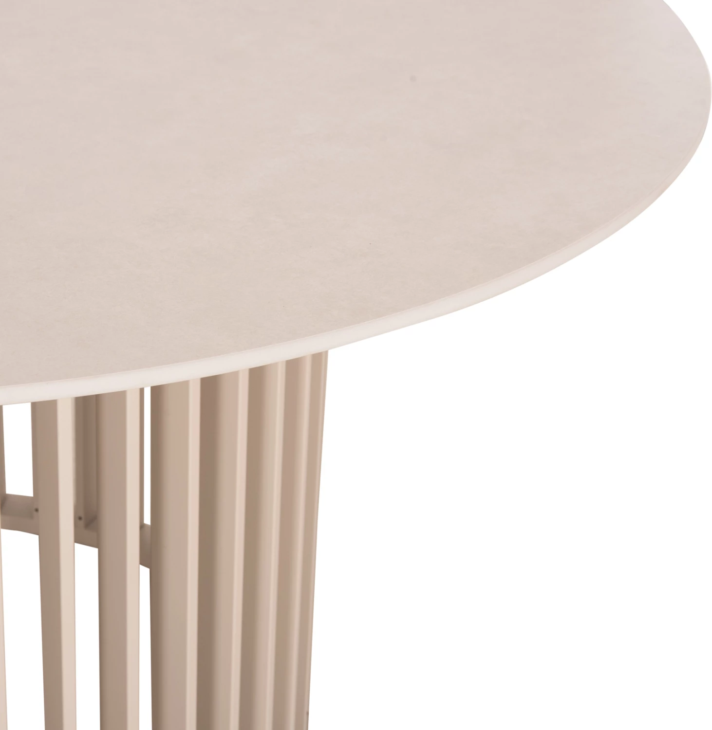 Tavolinë e rrumbullakët për jashtë, ETERNITY, alumin ngjyrë fildishi, sipërfaqe gur sinterizuar URANO IVORY, Φ140cm