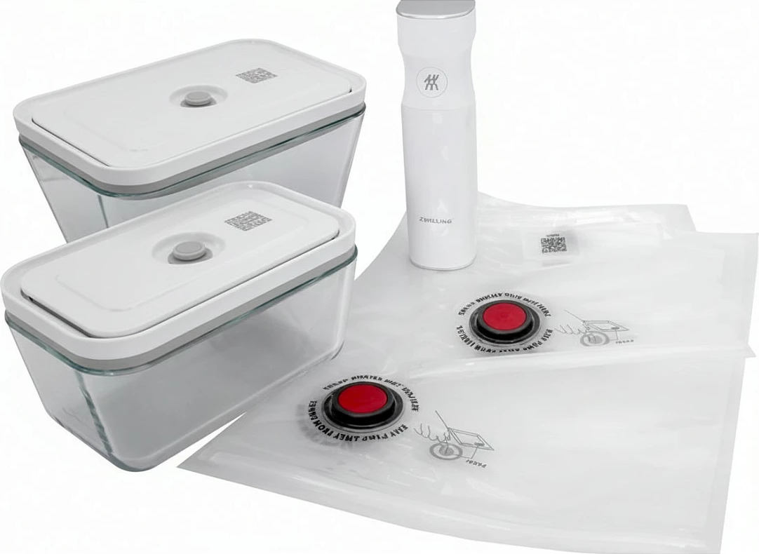 Set vakumi Zwilling Fresh & Save Starter Set M/L, 7 pjesë, xham borosilikat, e bardhë