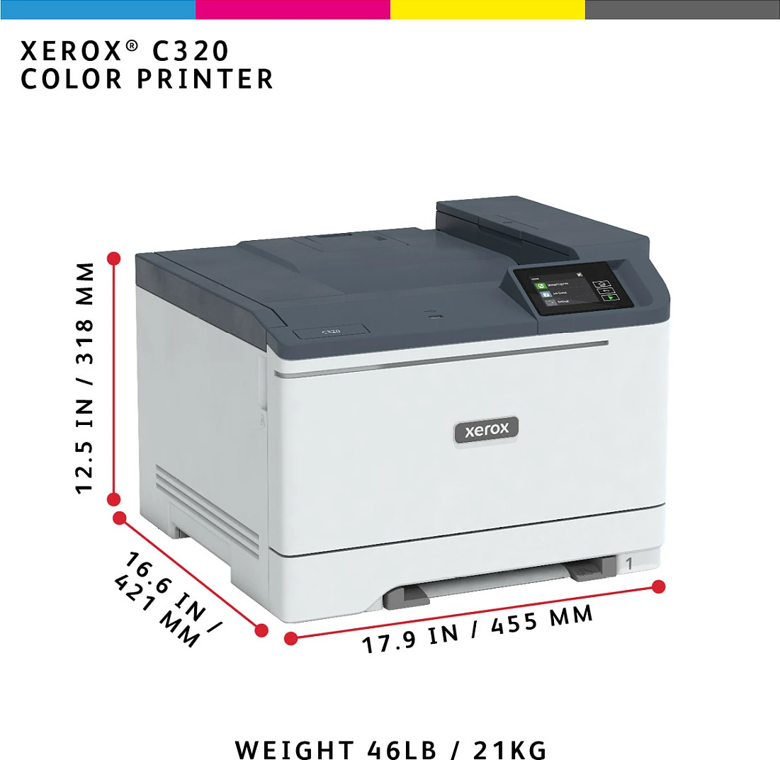 Printer lazer me ngjyra Xerox C320 DNI, A4, Duplex, Wi‑Fi, Ethernet, 33 ppm, bardhë/gri