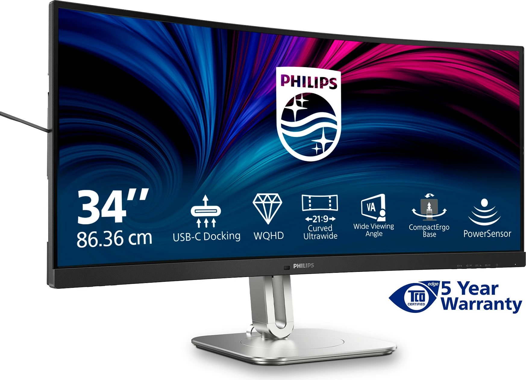 Monitor Philips 34B2U5600C/00, 34 inç, Dual QHD, LCD, USB-C, Gri